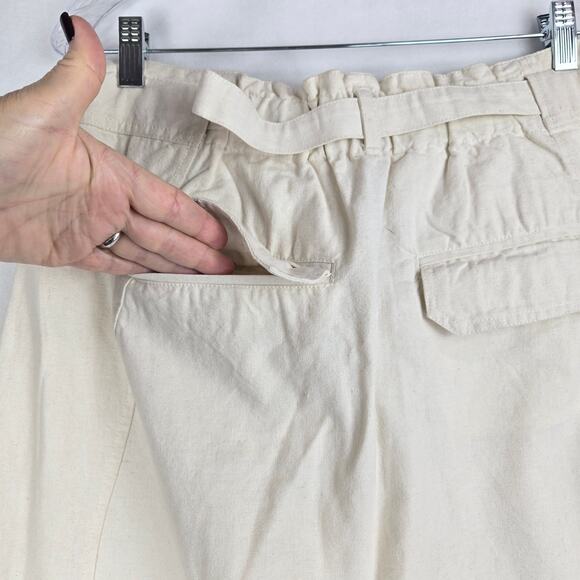 FREE PEOPLE NWT Large Sky Rider Linen Ecru Pants High Rise Paper bag Waist #781 - Picture 10 of 11